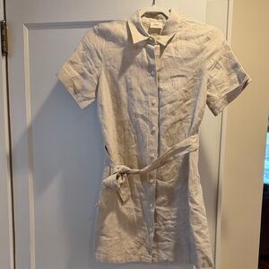 Aritzia Wilfred Eleta Linen Mini Shirt Dress Natural Ecru